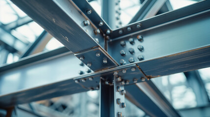 Close-up of industrial steel framework with bolts, detailed and structural with copy space
