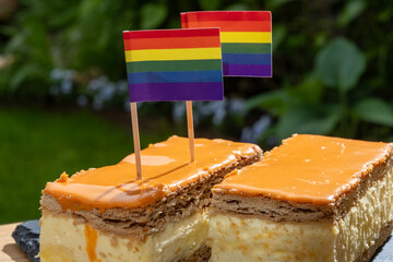Celebration of the King birthday in Netherlands, tompoes or tompouce, iconic pastry in Netherlands...