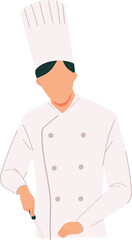 Chef cartoon character cooking professional chef uniform. Confident standing isolated white background. Culinary expert male profession cooking attire