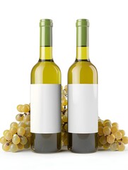 Obraz premium wine bottles with grapes mockup isolated on white background, blank white labels design