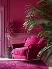 Obraz premium Viva Magenta room interior color of the year 2023 - 3D rendering 