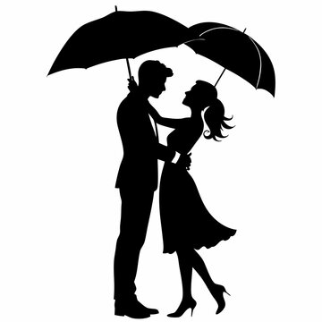 recommend clip art: The couple is depicted holding an umbrella on their head in a romantic moment