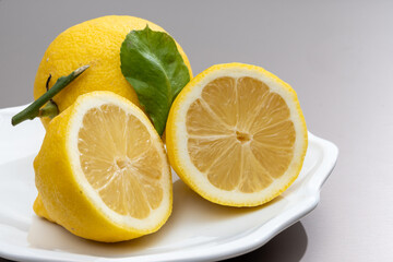 Fresh ripe yellow Italian lemons from Sorrento, new harvest
