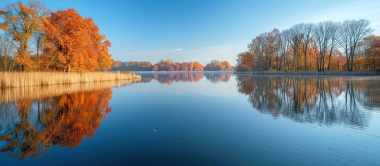 Serene autumn lake with colorful reflections