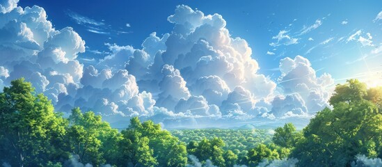 Fototapeta premium Lush green forest under a cloudy sky