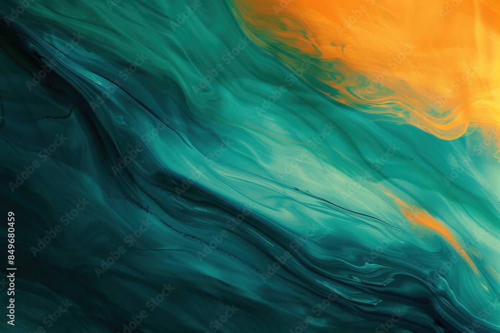 Poster abstract background formed by mixing emerald green and yellow paints, creating a mesmerizing blend o
