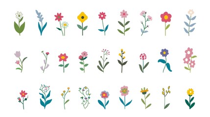 small flowers vector icon set, flowers isolated on white background, flowers in simple style
