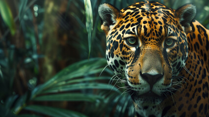 Obraz premium A Close-Up of a Jaguar Amidst the Wilderness
