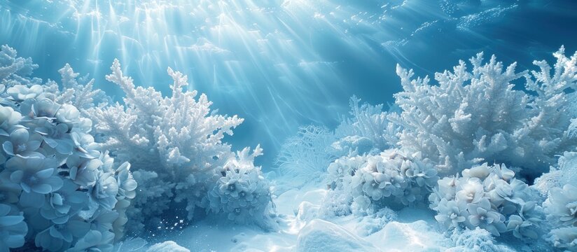 Underwater coral reef with sunlight rays