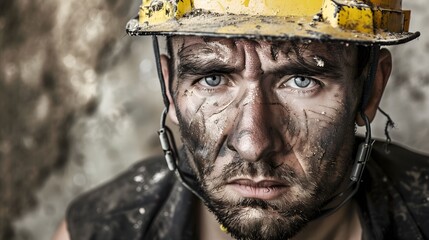 portrait of dirty construction worker with helmet 