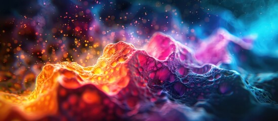 Closeup of a cell displaying a rainbow of colors