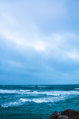 Sea in blue hour with storm clouds in Miramar de Madero beach Tampico Tamaulipas