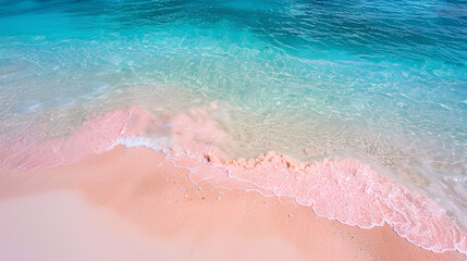 pink sand beach with blue sea water