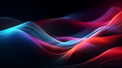 Naklejka premium Abstract colorful waveforms blending seamlessly, creating a flowing and dynamic pattern of vibrant colors on a dark background.