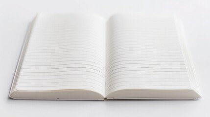 Close-up of a blank notebook page with ruled lines on a white background
