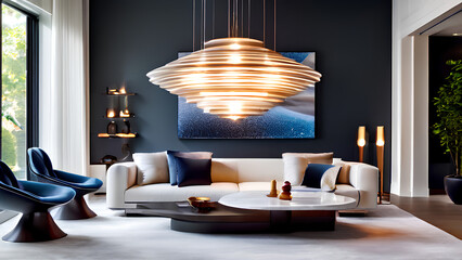 Modern Living Room Highlight - Sculptural Pendant Lighting