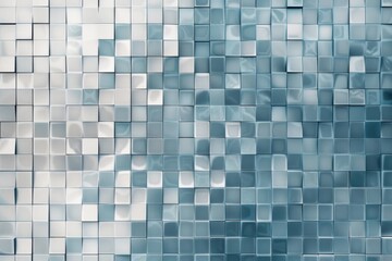 Modern background is forming by blue and white cubes with a smooth glossy finish. The image evokes...