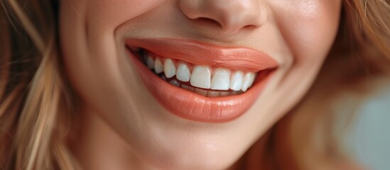 Close-up of a womans smile with white teeth