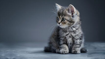 Obraz premium gray tabby cute kitten fluffy cat on grey background