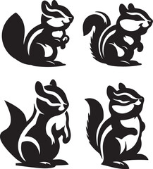 Set of squirrel black Silhouette Design with white Background and Vector Illustration.