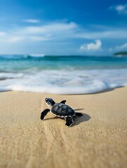Obraz premium cute turtle on sandy beach