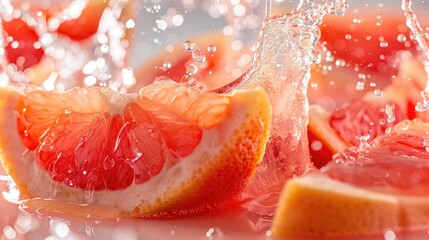 Close-up of a grapefruit juice splash with grapefruit segments