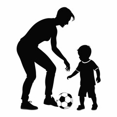 children  and father playing soccer silhouette vector art illustration