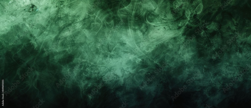 Poster green smoke is swirling over a dark background, creating an abstract and moody atmosphere. the textu