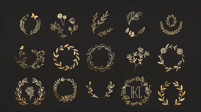 Big set of Wedding monogram logos collection, hand drawn modern minimalistic and floral templates for Invitation cards, Save the Date, elegant identity for restaurant, boutique