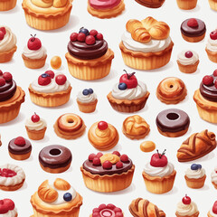 Pastry and Cake Cartoon Design Very Delicious
