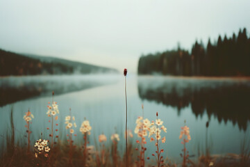 small flowers by a lake