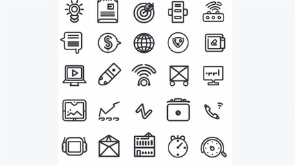 A set of clean line icons representing various technology and communication concepts on a white background