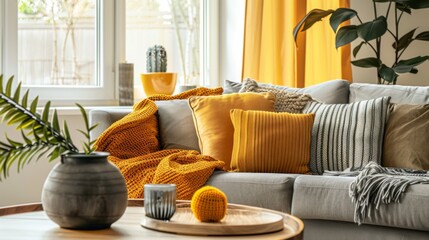 Warm and cozy living room interior with colorful decor and comfortable furnishings