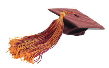 Graduation Cap with Maroon Tassel on transparent or white background