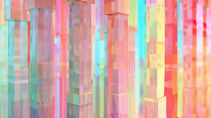 Abstract art made with colorful translucent wooden blocks and striking lighting
