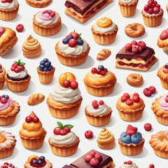 Pastry and Cake Cartoon Design Very Delicious