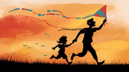 child playing with father in the sunset.