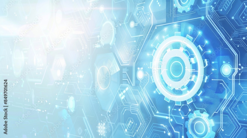 Wall mural digital technology concept with circuit patterns and glowing lights on a blue backdrop, symbolizing 