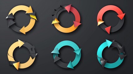 Modern infographic design with 3D circular arrows in multiple colors on a dark background