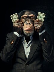 Monkey covers his ears, three wise monkeys concept