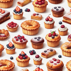 Pastry and Cake Cartoon Design Very Delicious