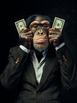 Monkey covers his ears, three wise monkeys concept
