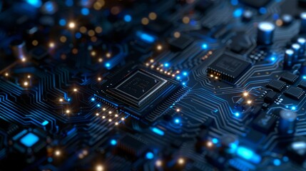 A high-resolution image showcasing the intricate details of a lit-up circuit board and central processing unit, highlighting technology