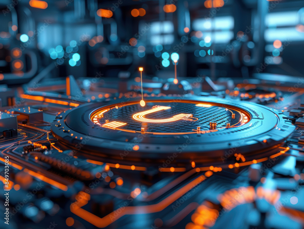 Poster a computer chip with a glowing u on it