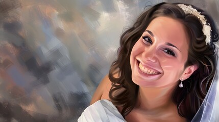 Obraz premium Radiant bride joyfully adorned in veil and jewelry with soft artistic background