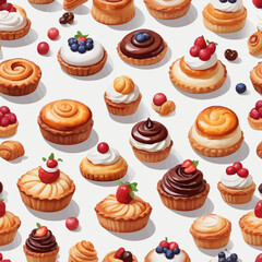 Pastry and Cake Cartoon Design Very Delicious