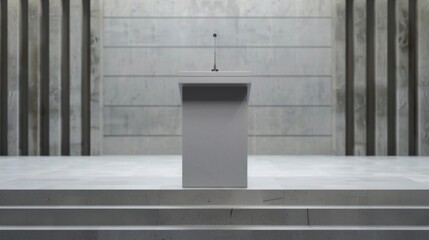 This image showcases a modern speaker's podium in an empty room, suggesting a space of authority and communication