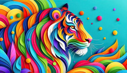 Obraz premium Abstract colorful tiger head with vibrant stripes and playful elements