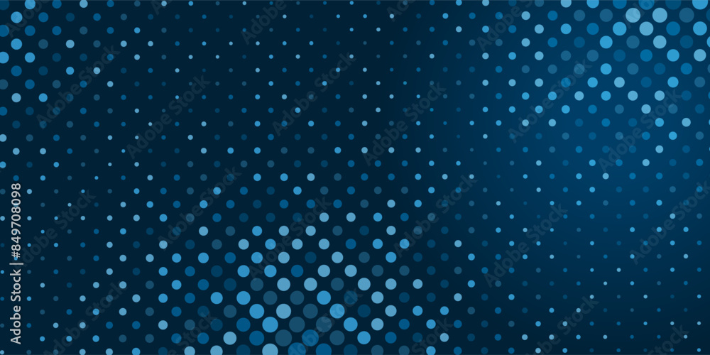 Poster abstract background with a pattern of blue multi-sized circles on a dark blue background. ideal for 