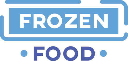 Blue white frozen food label graphic. Simple design frozen food signage vector illustration. Bold text logo isolated white background
